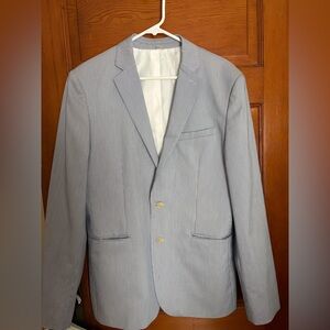 Express Men’s Seersucker Blazer Blue White Stripe 2 Button Summer Jacket Size 40